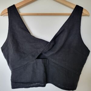 Abercrombie & Fitch Black Linen Blend Crop Top Twist Front NWT Size Large